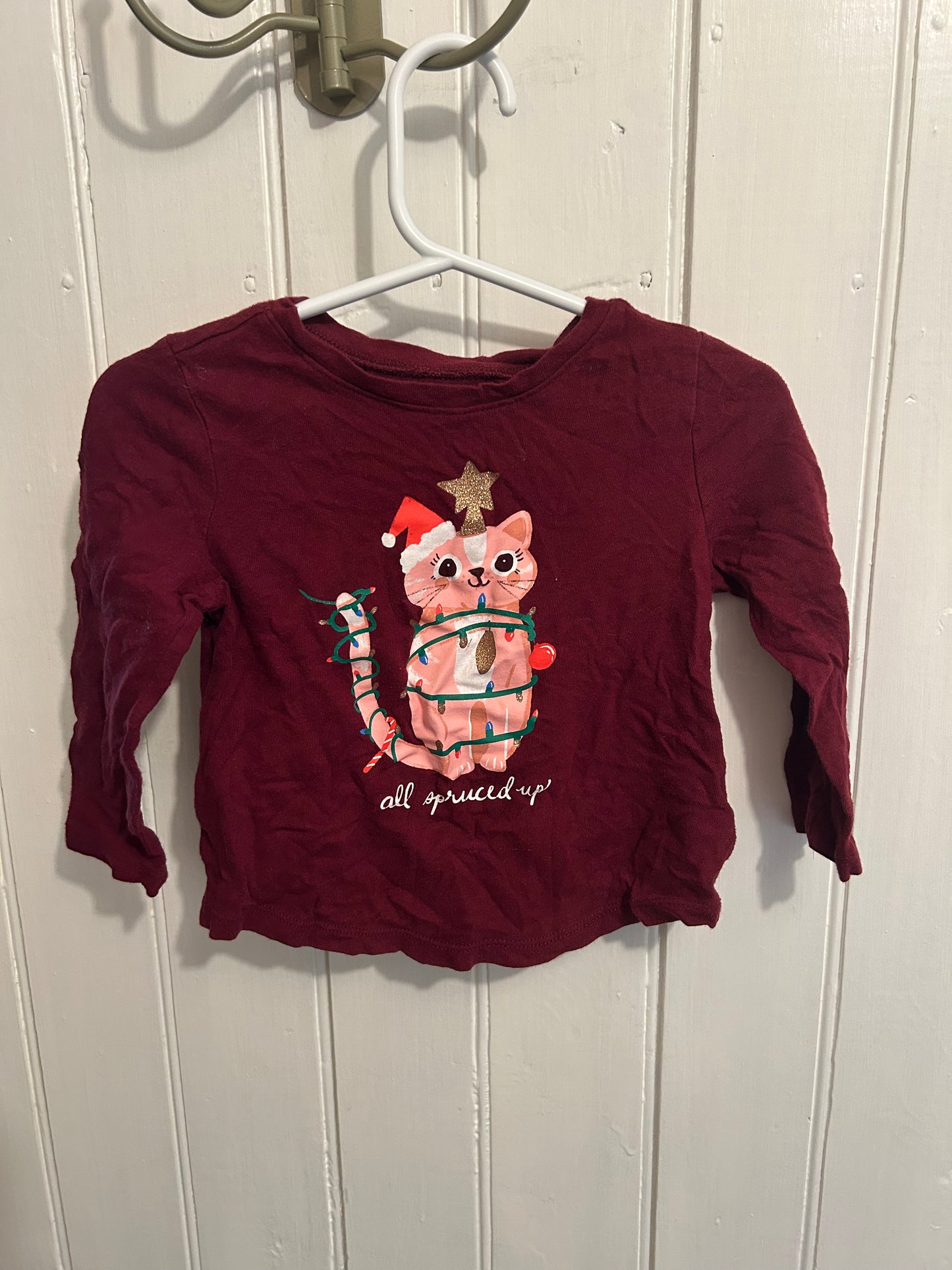 Old navy 18/24m burgundy festive cat shirt