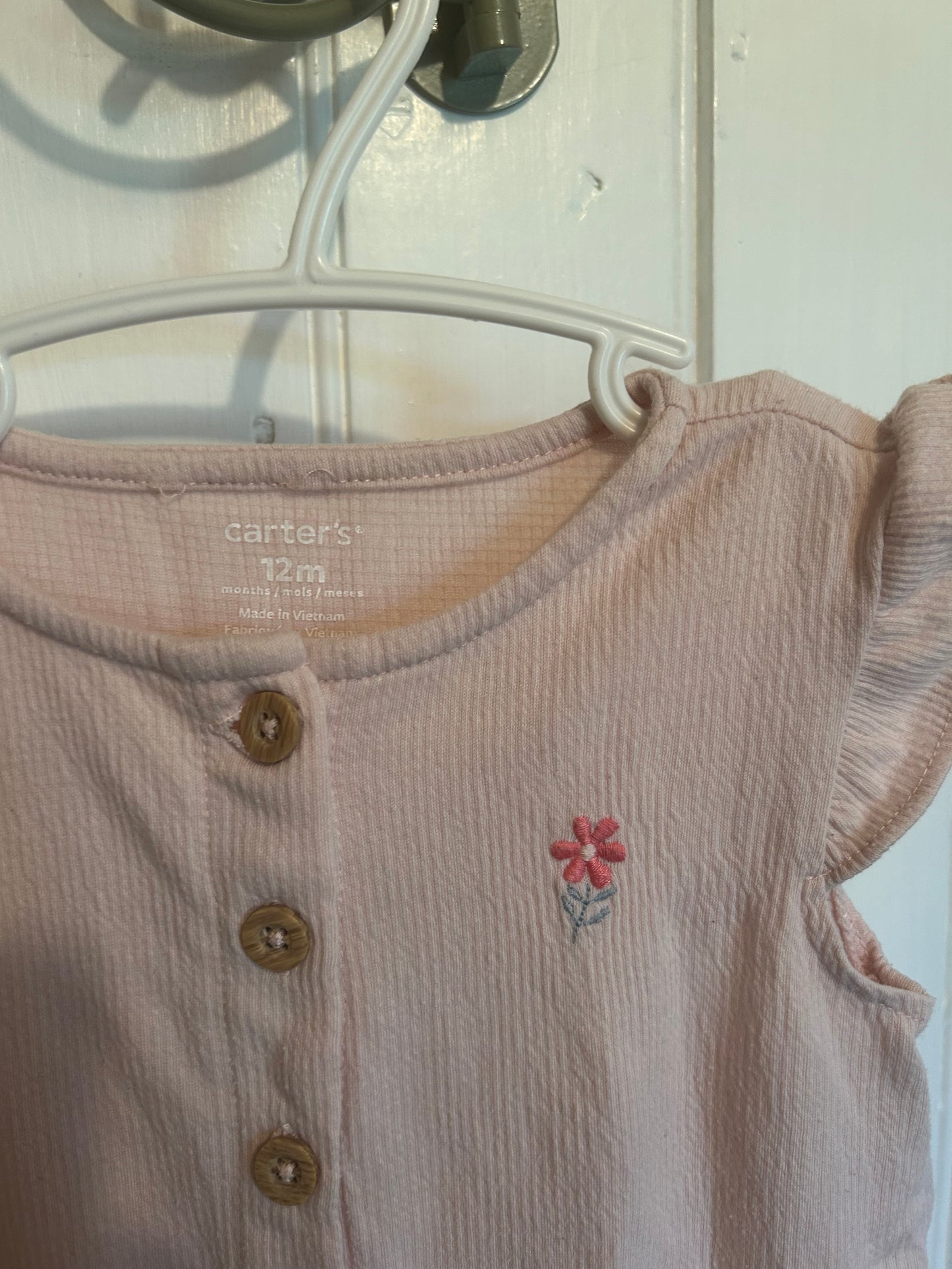 Carters 12m pink floral button up romper