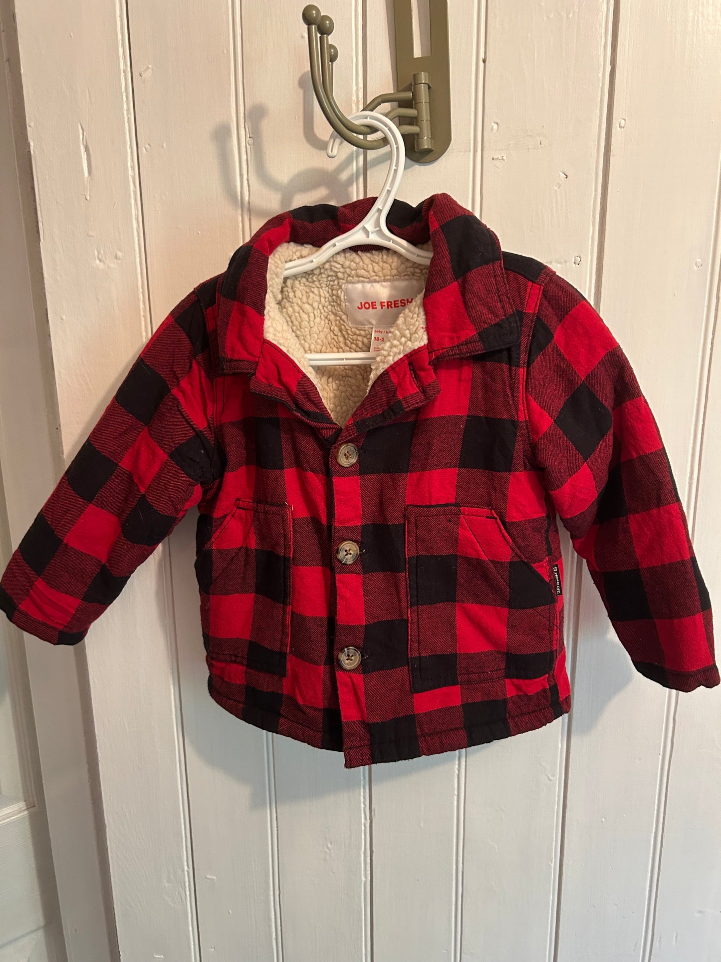 Joe fresh 18/24m red plaid Sherpa lined Shacket