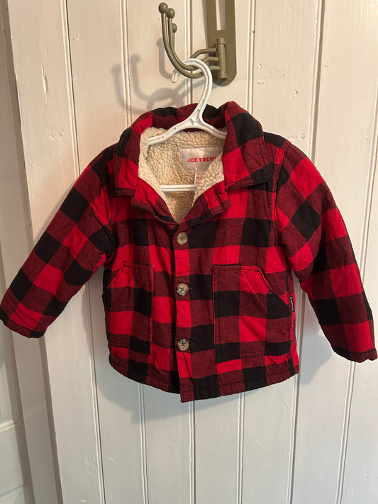 Joe fresh 18/24m red plaid Sherpa lined Shacket