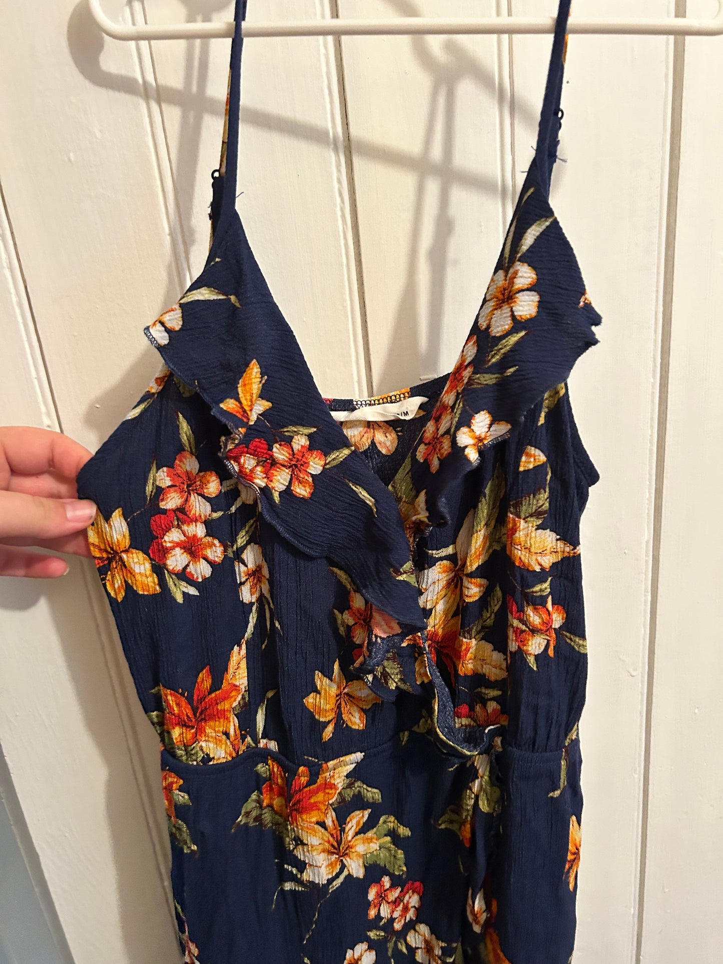 Bluenotes medium navy & orange floral ruffle dress