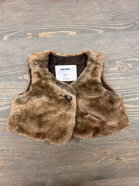 Old navy 3/6m brown faux fur vest