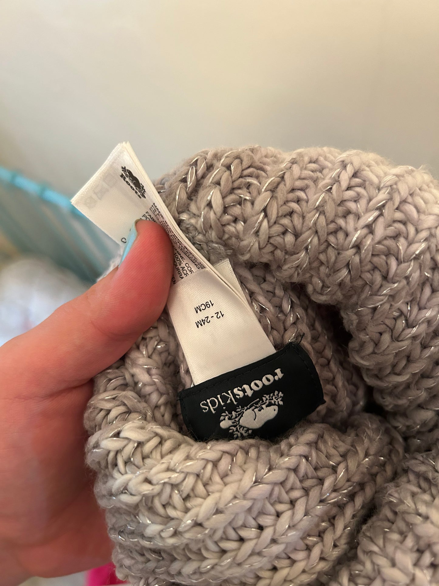 Roots 12/24m grey knit Pom hat