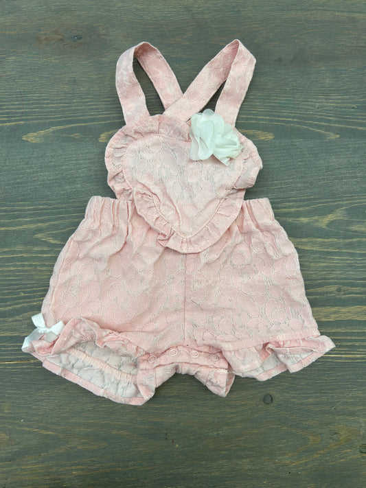 3/6m pink lace heart overalls