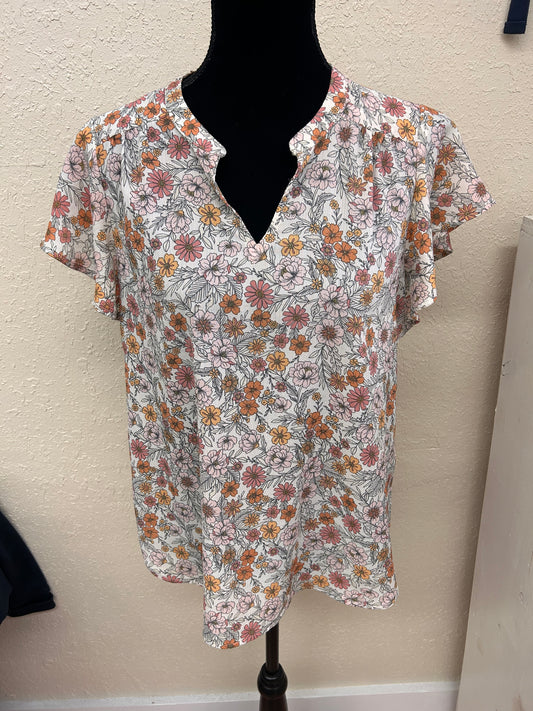 Denver Hayes large orange & pink floral blouse