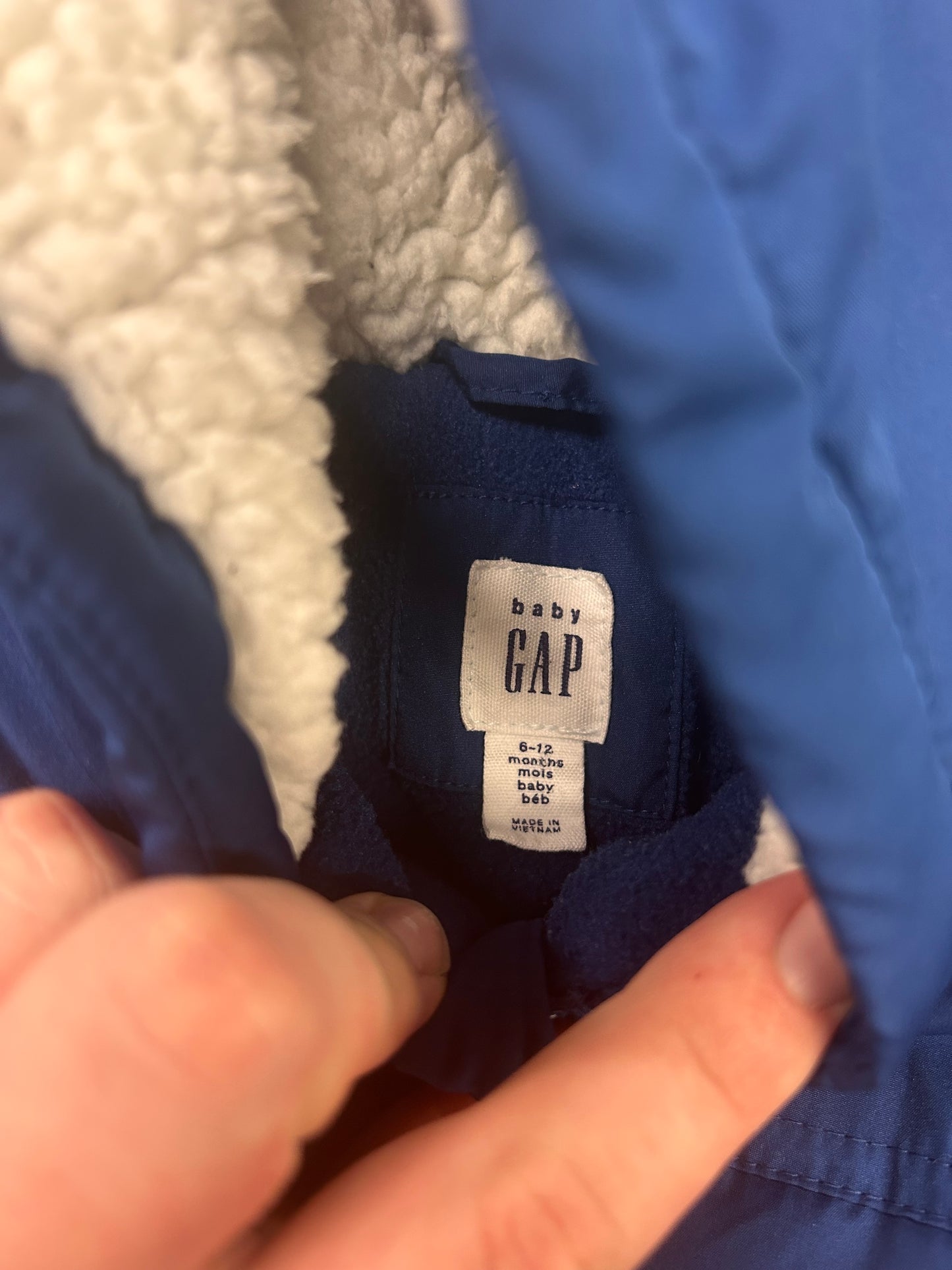 Gap 6/12m blue puffer coat