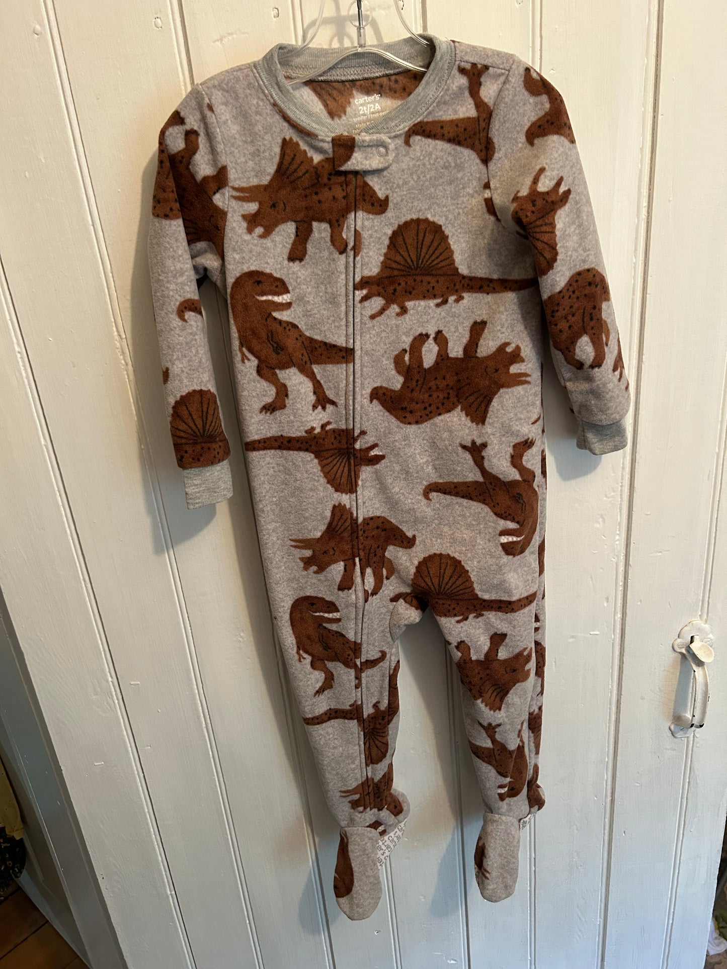 Carters 2t brown & grey Dino fleece sleeper