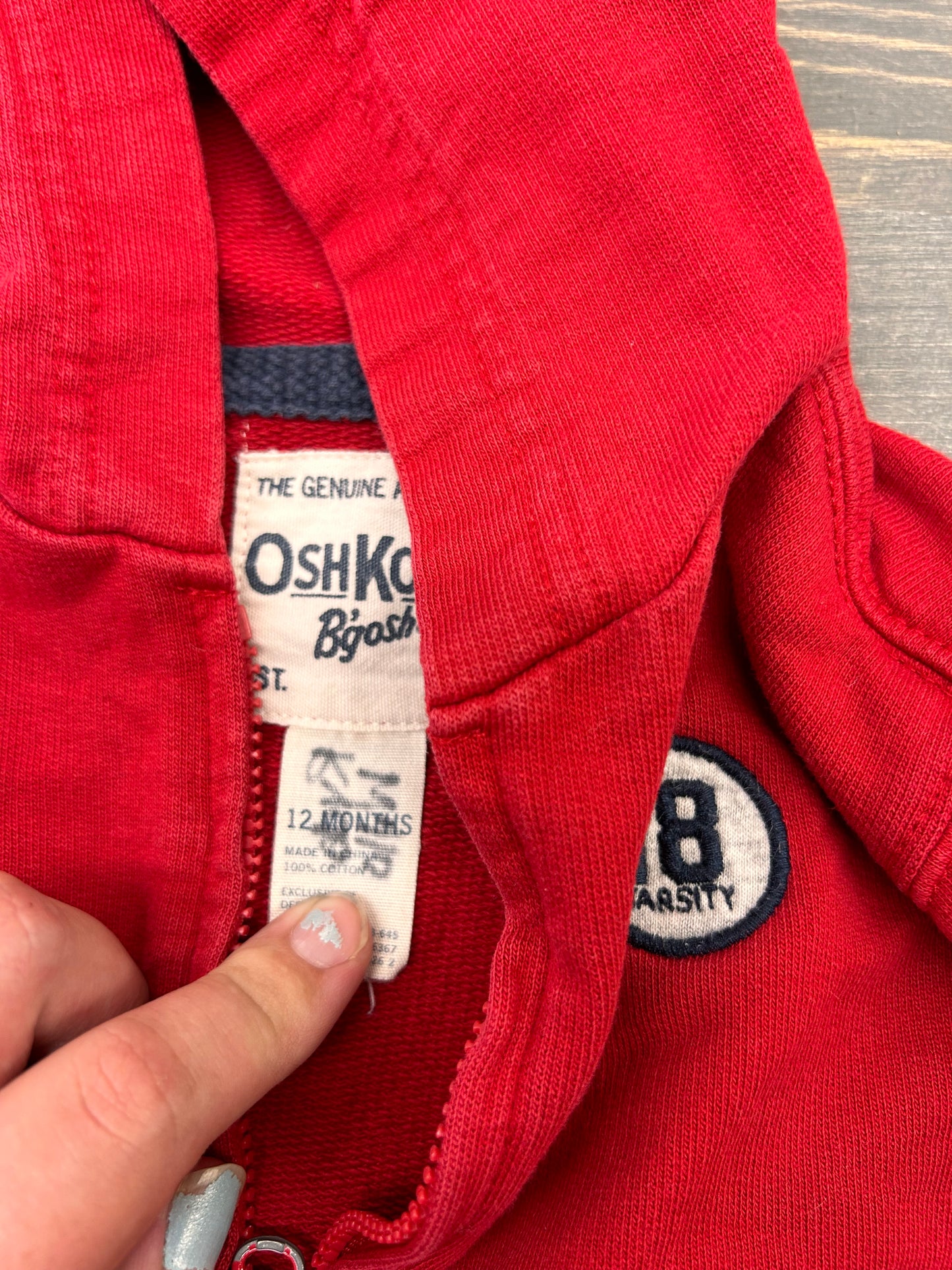 Oshkosh 12m red zip up hoodie