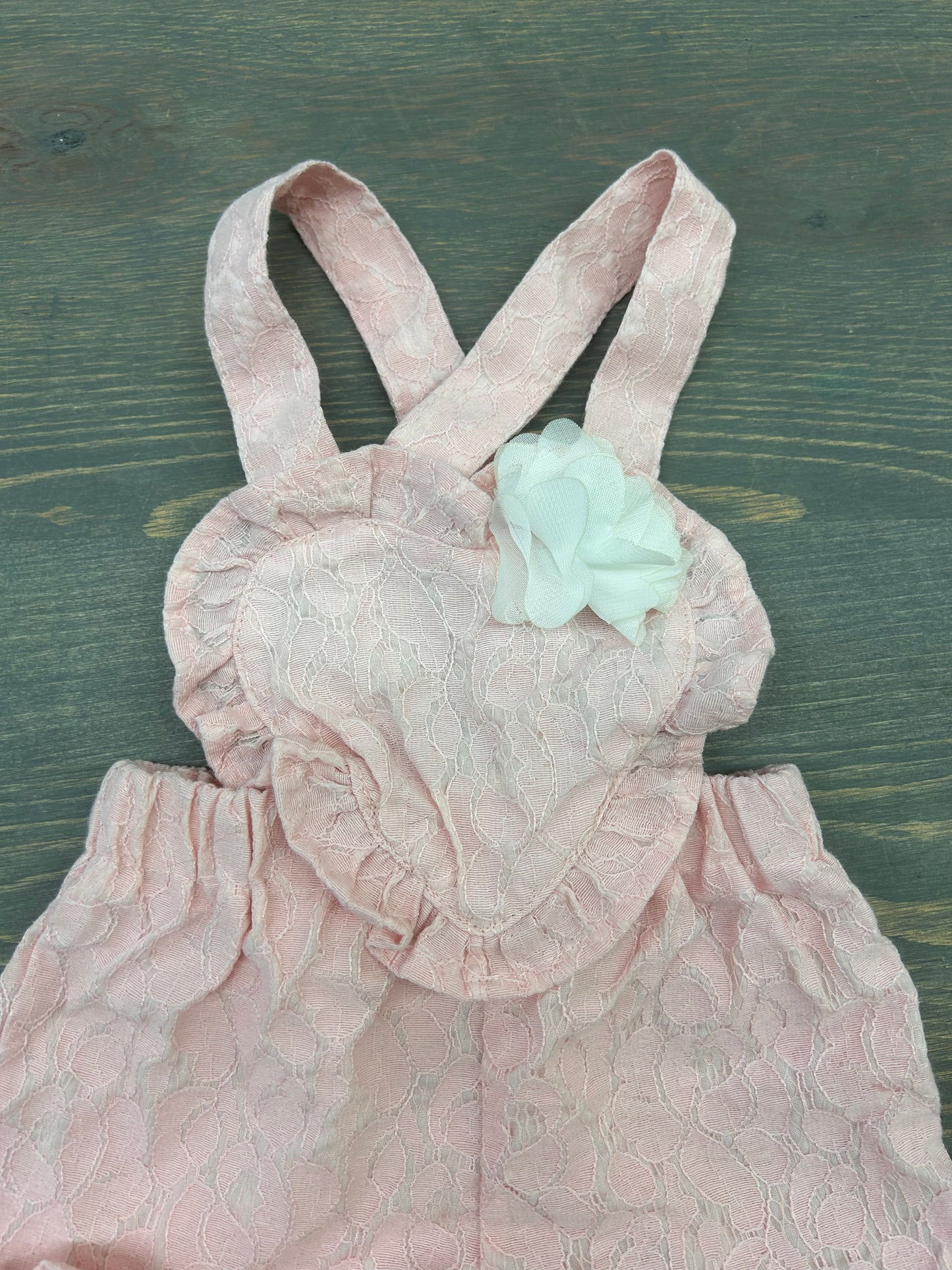 3/6m pink lace heart overalls