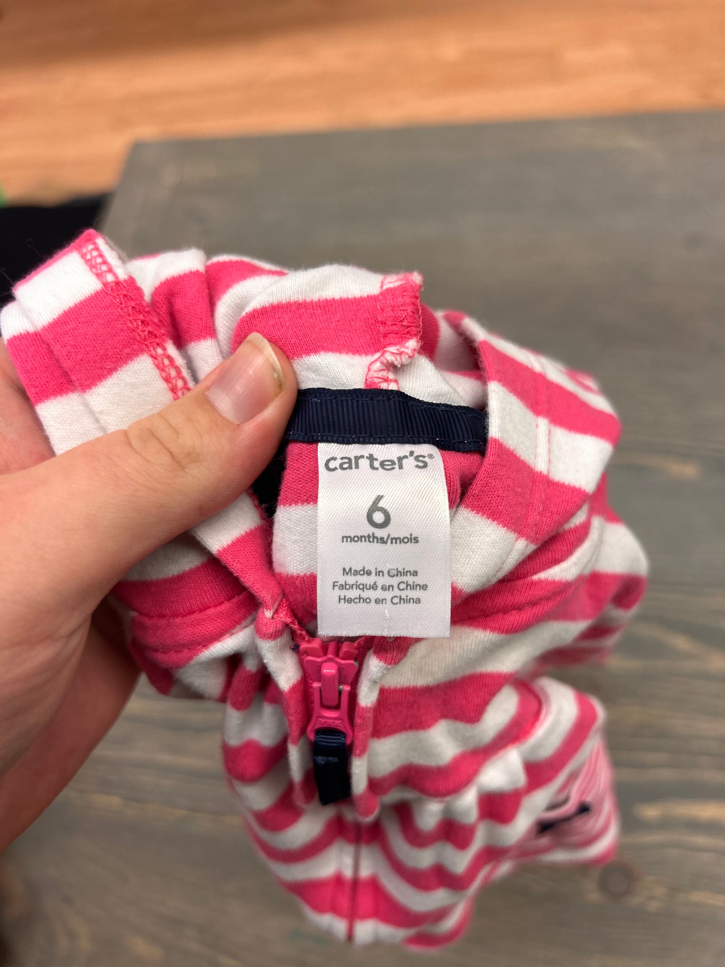 Carters 6m pink stripe zip up hoodie