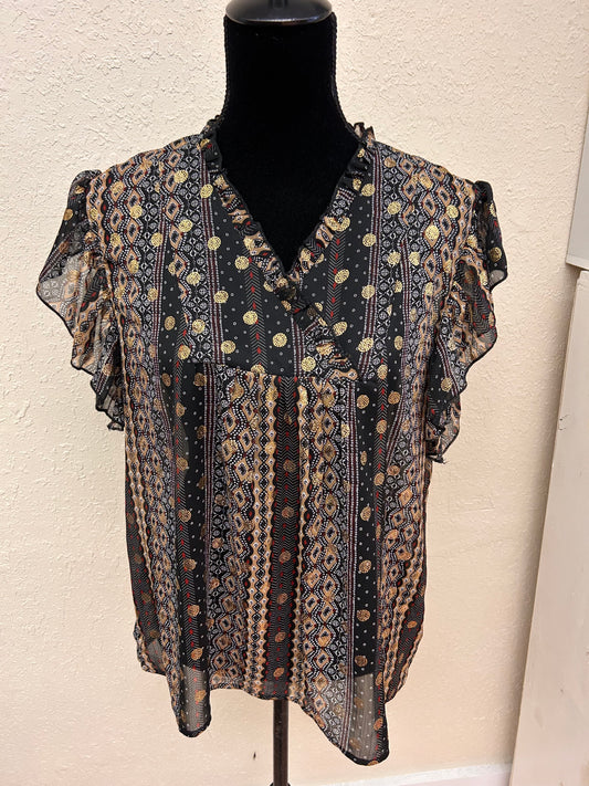 B young size 42 black & gold sheer blouse