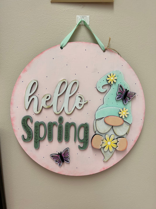 Hello spring gnome plaque