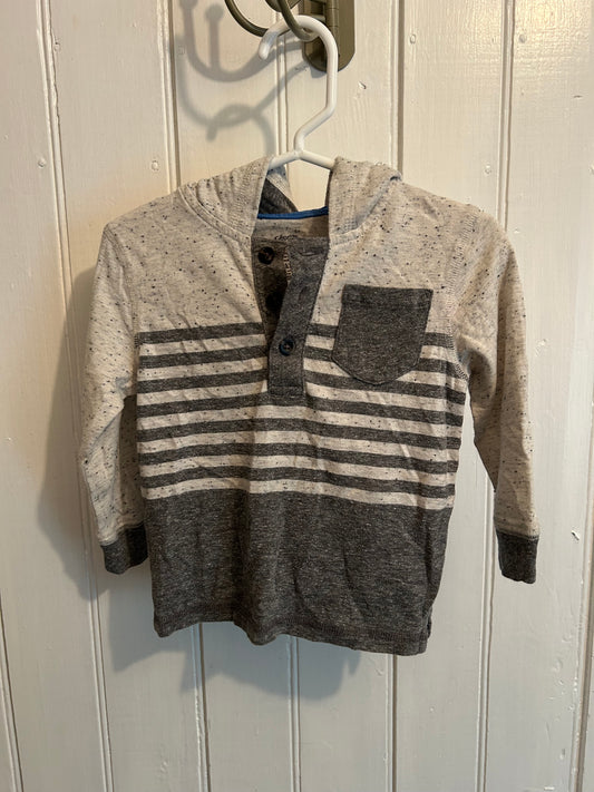 George 12/18m grey striped long sleeve hooded shirt