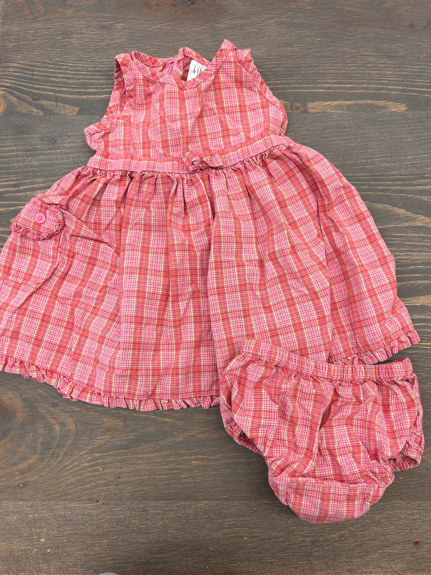 Gap 3/6m pink plaid dress