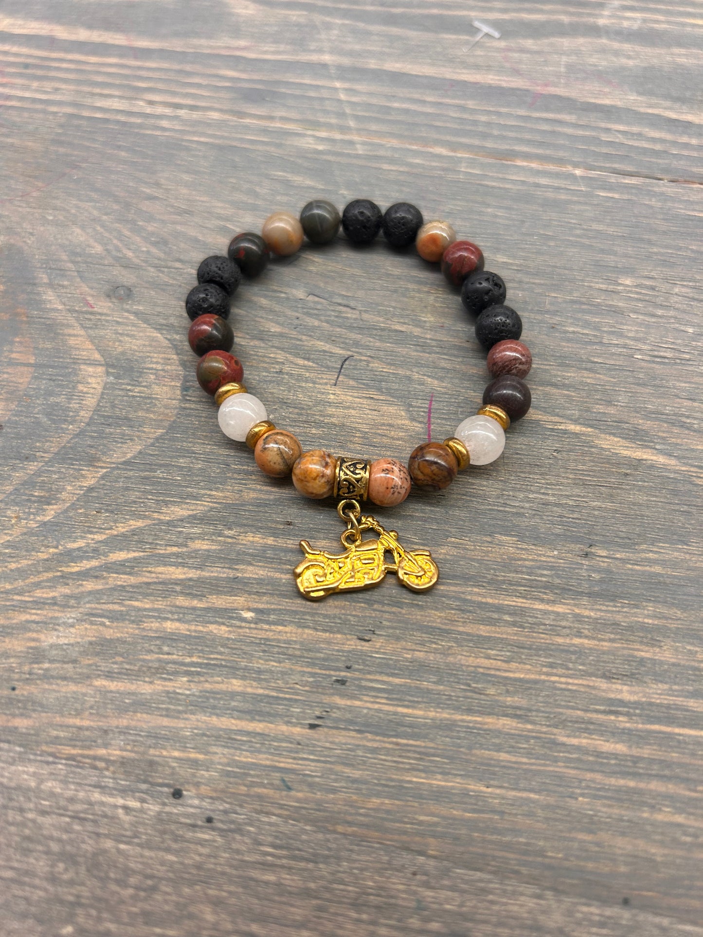 Brown motorcycle gemstone bracelet