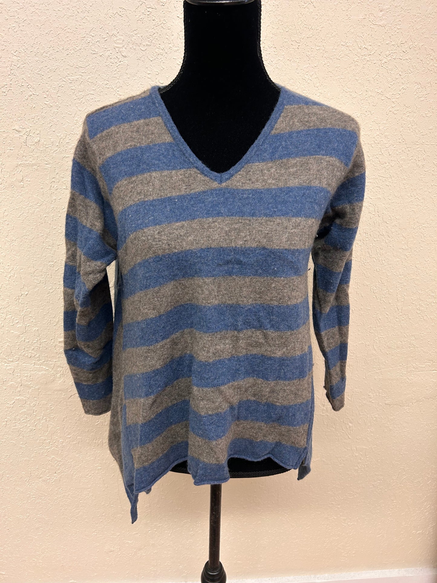 Masai medium merino wool blue & brown striped asymmetrical sweater