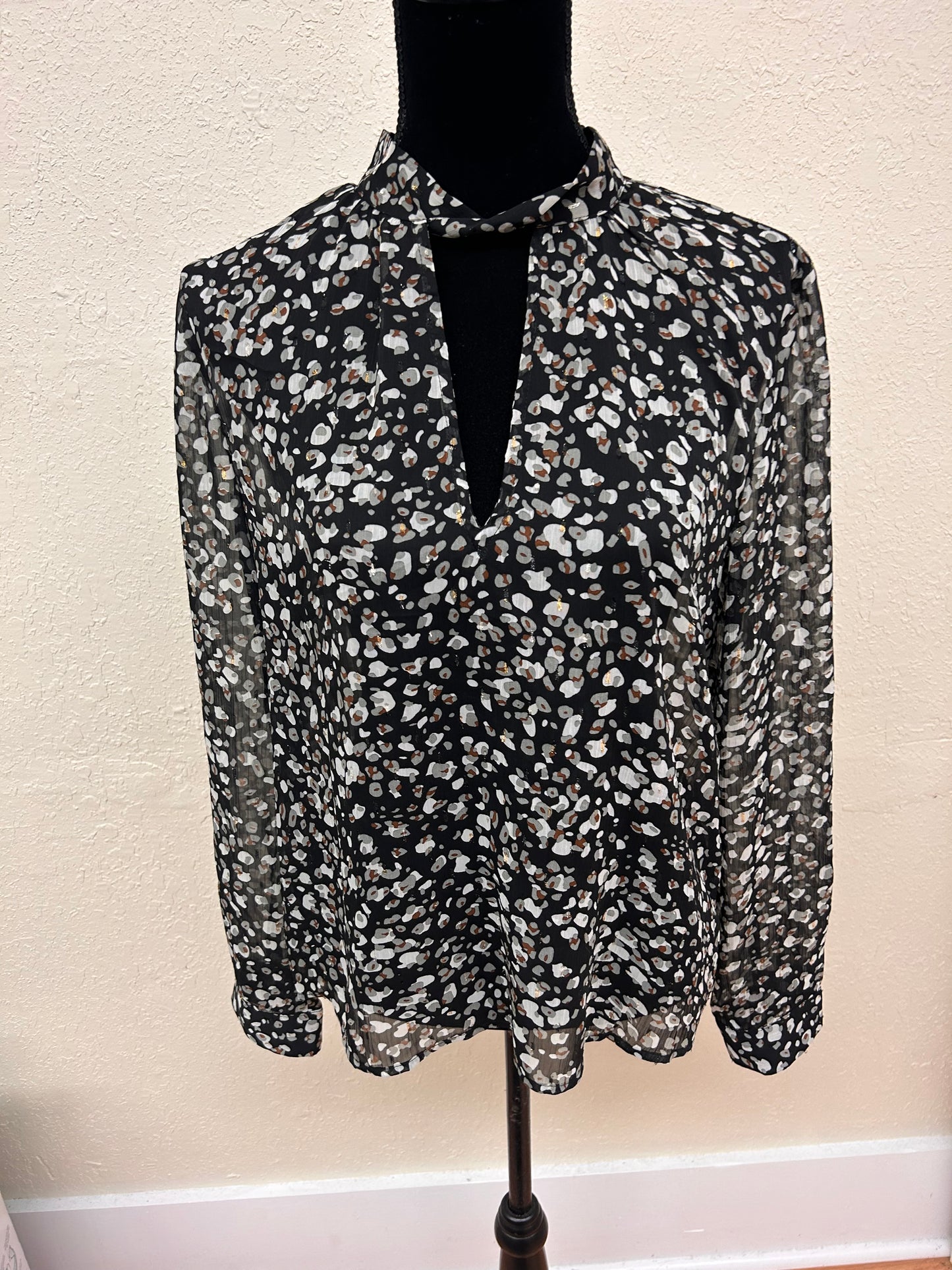 See u soon medium grey polka dot sheer vneck blouse