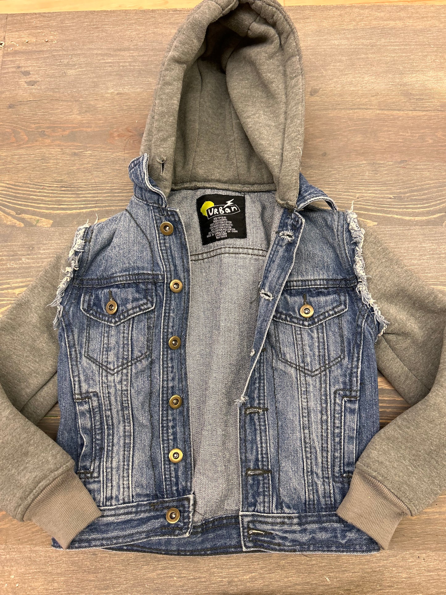 Urban 5/6 grey long sleeve hooded denim vest