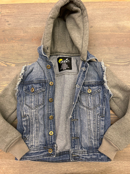 Urban 5/6 grey long sleeve hooded denim vest