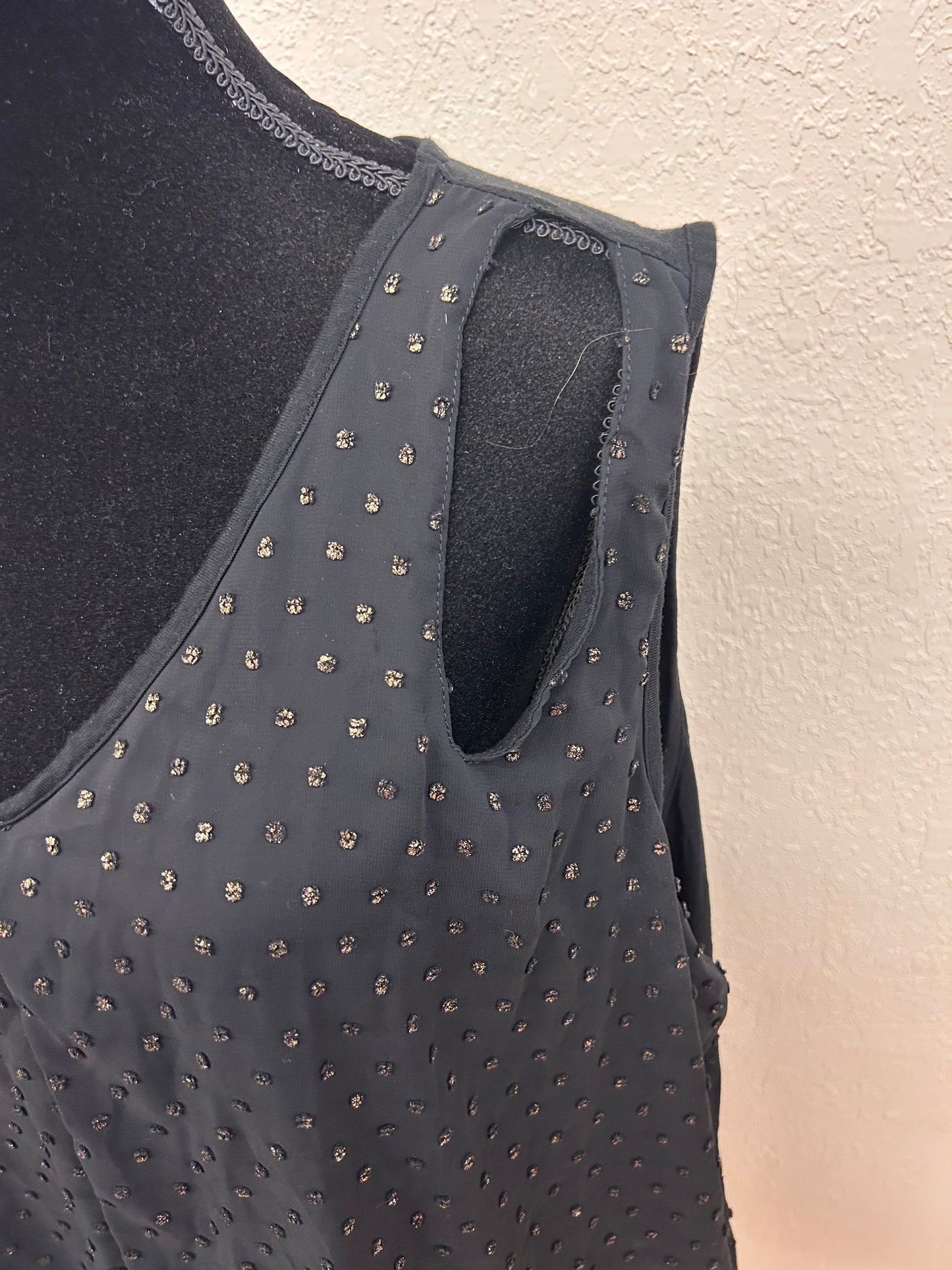 Maurcies 3x black & gold textured polka dot cutout tank blouse