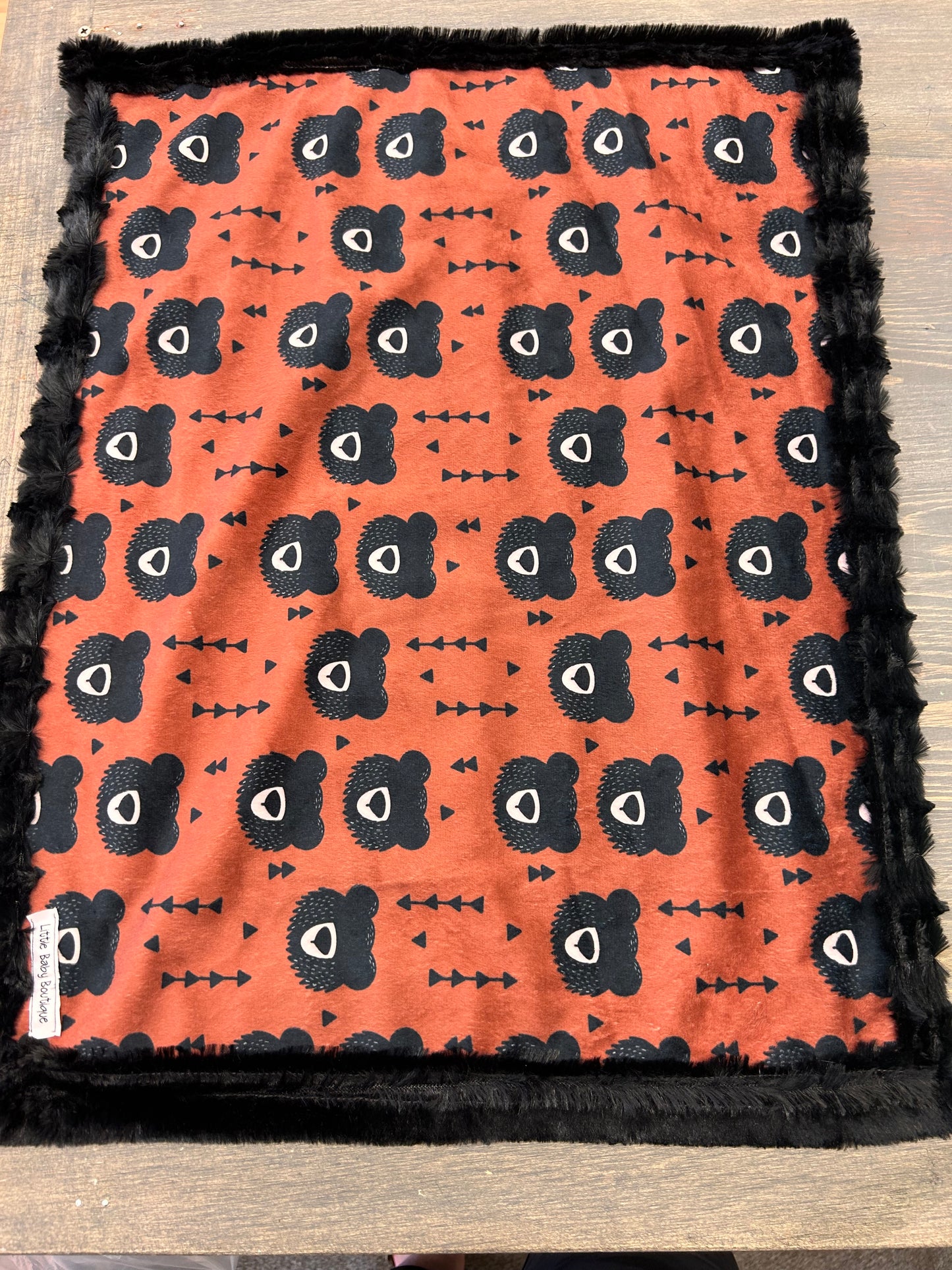 Brown bear car seat minky blanket