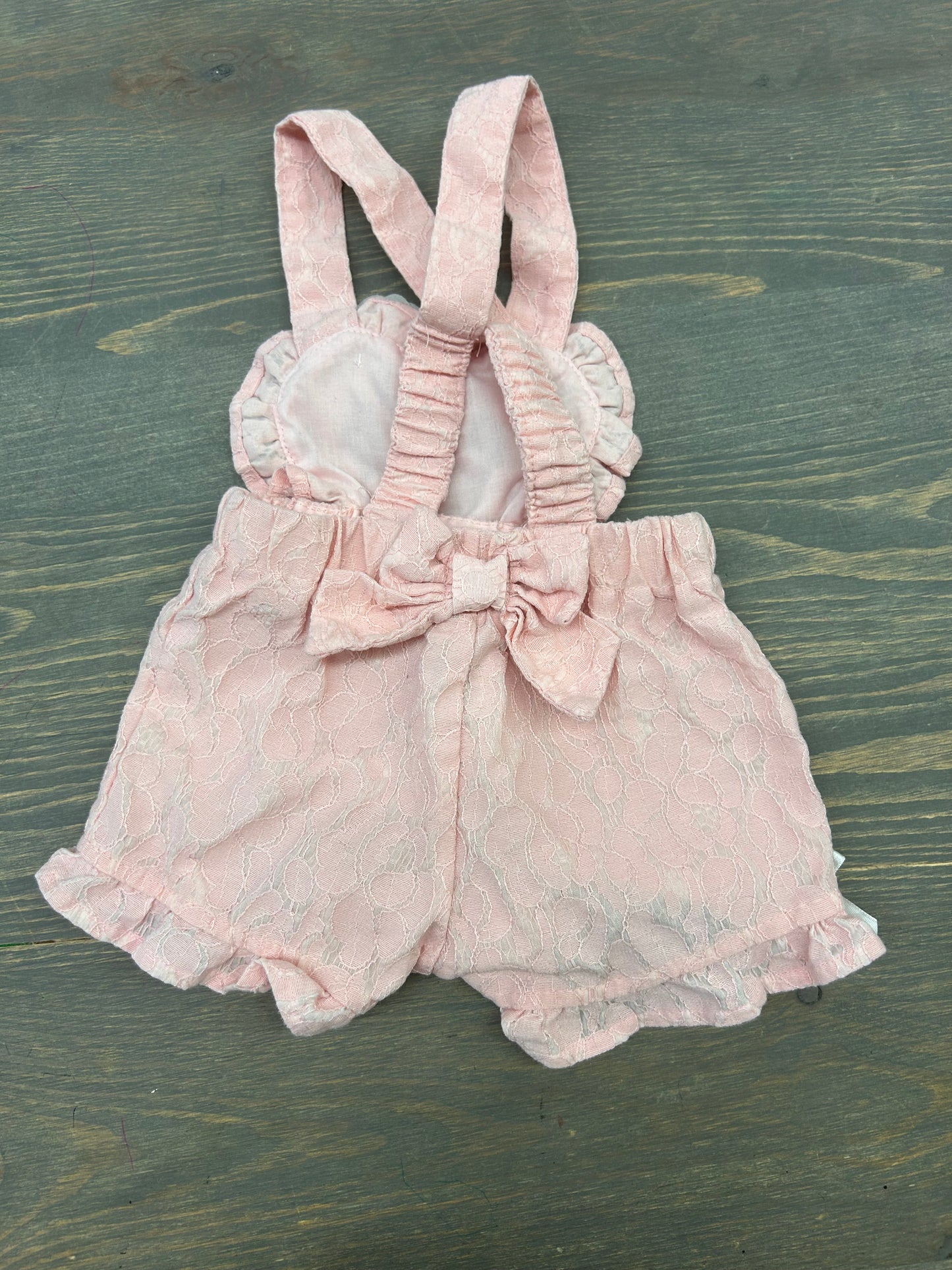 3/6m pink lace heart overalls