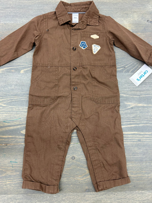 NEW carters 9m brown coverall romper