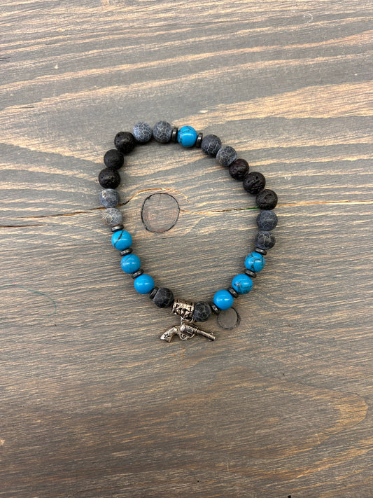 Black & blue gun gemstone bracelet