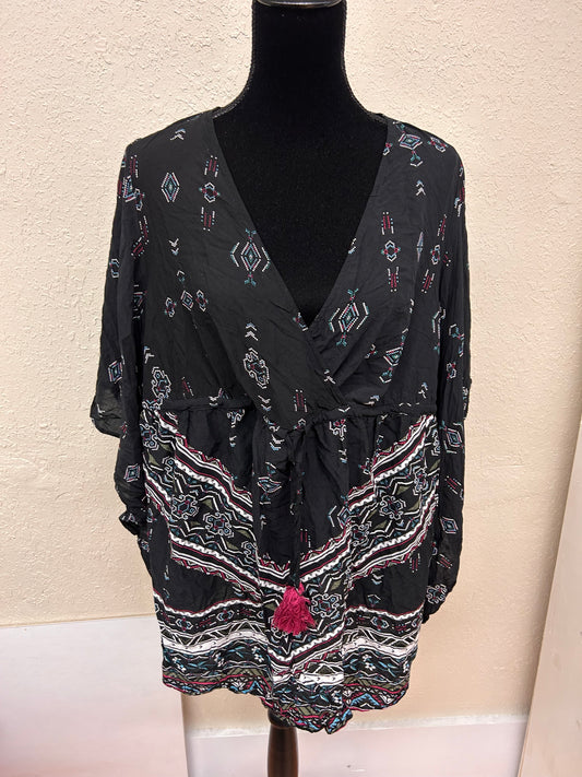 Love & legend 2x black Aztec poncho blouse