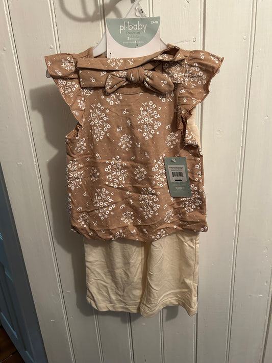 NEW petit lem 24m tan floral cargo matching set