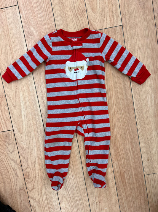 Carters 6-9m red striped santa fleece sleeper