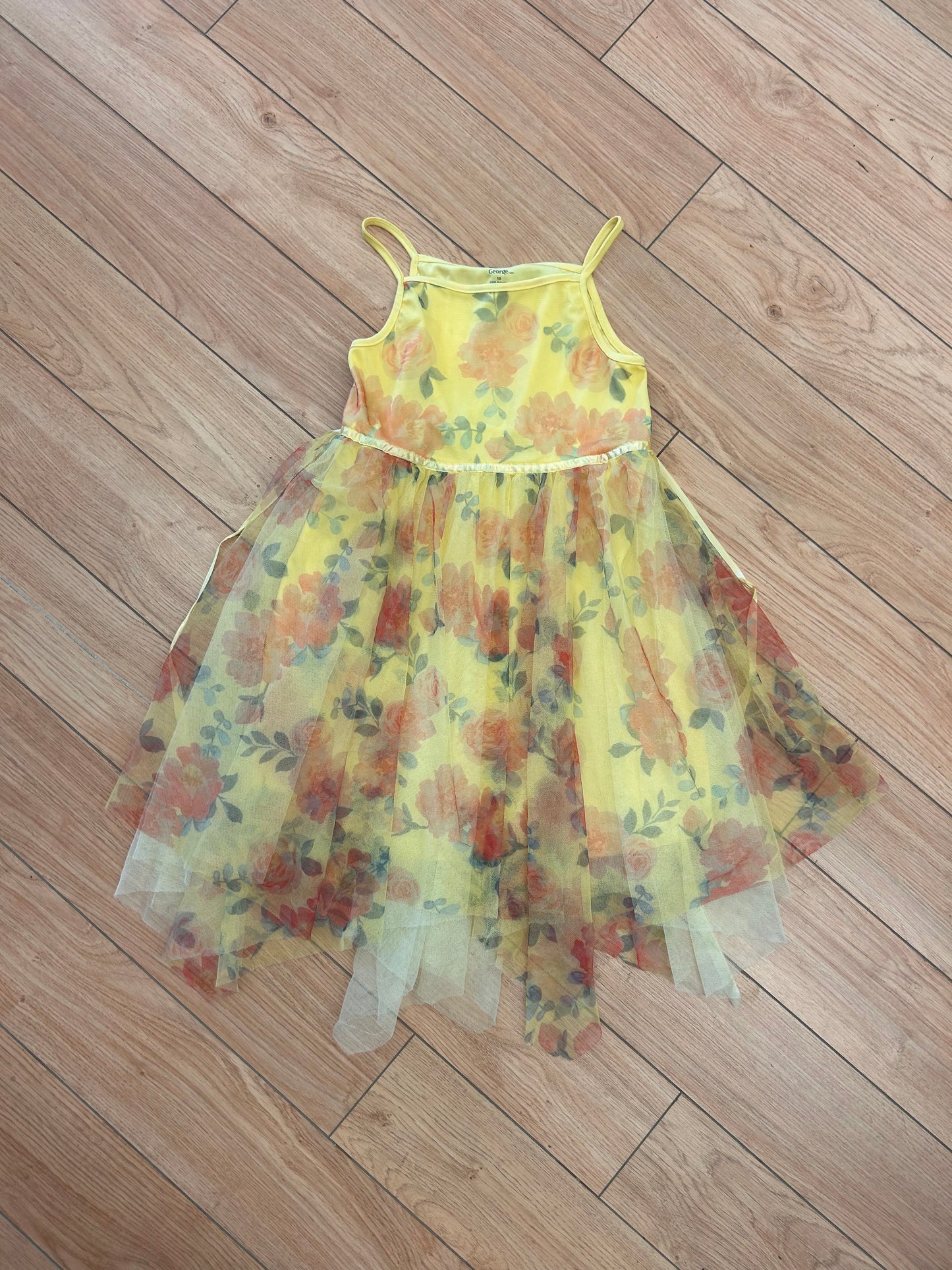 George 10 yellow floral tulle dress