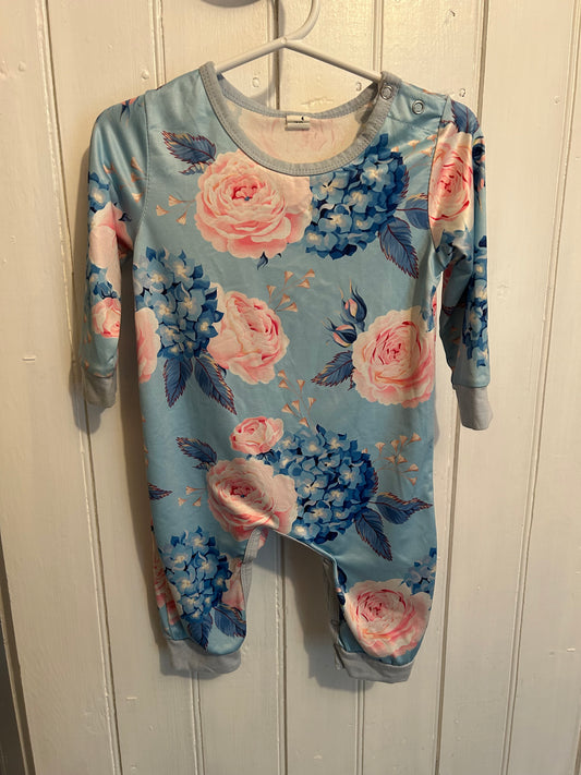 6m blue & pink floral romper