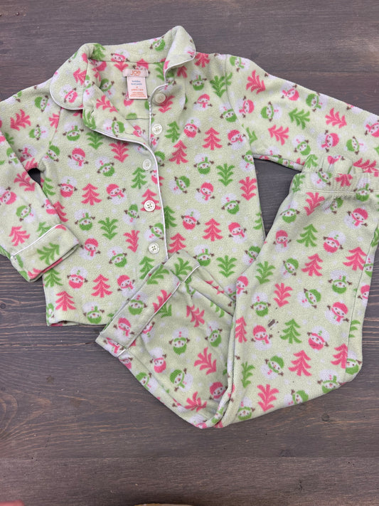 Joe fresh 4 pink & green snowman fleece sleep set