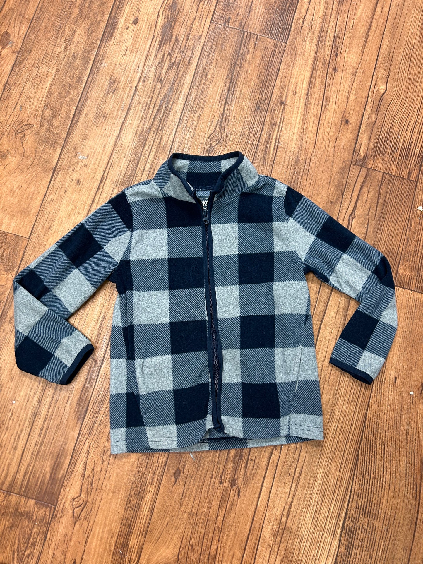 Oshkosh 7 Blue & grey gingham fleece sweater