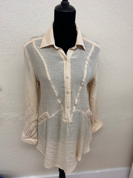 Simply irresistible large tan long sleeve button down blouse