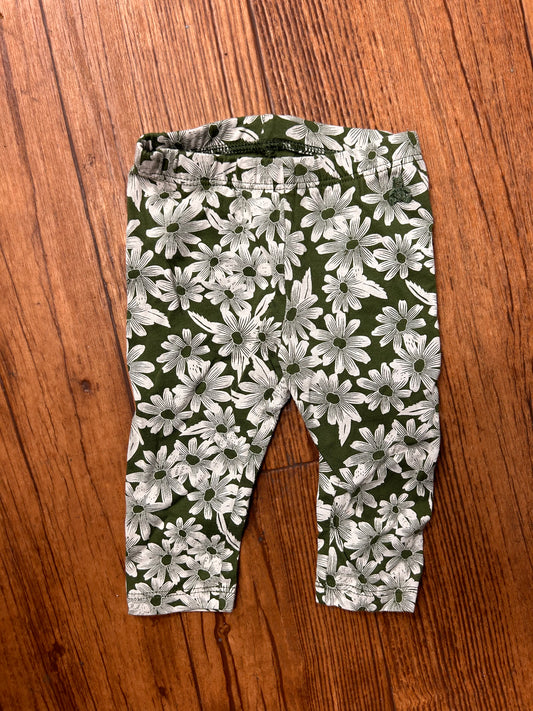 Gap 3/6m green & white floral leggings