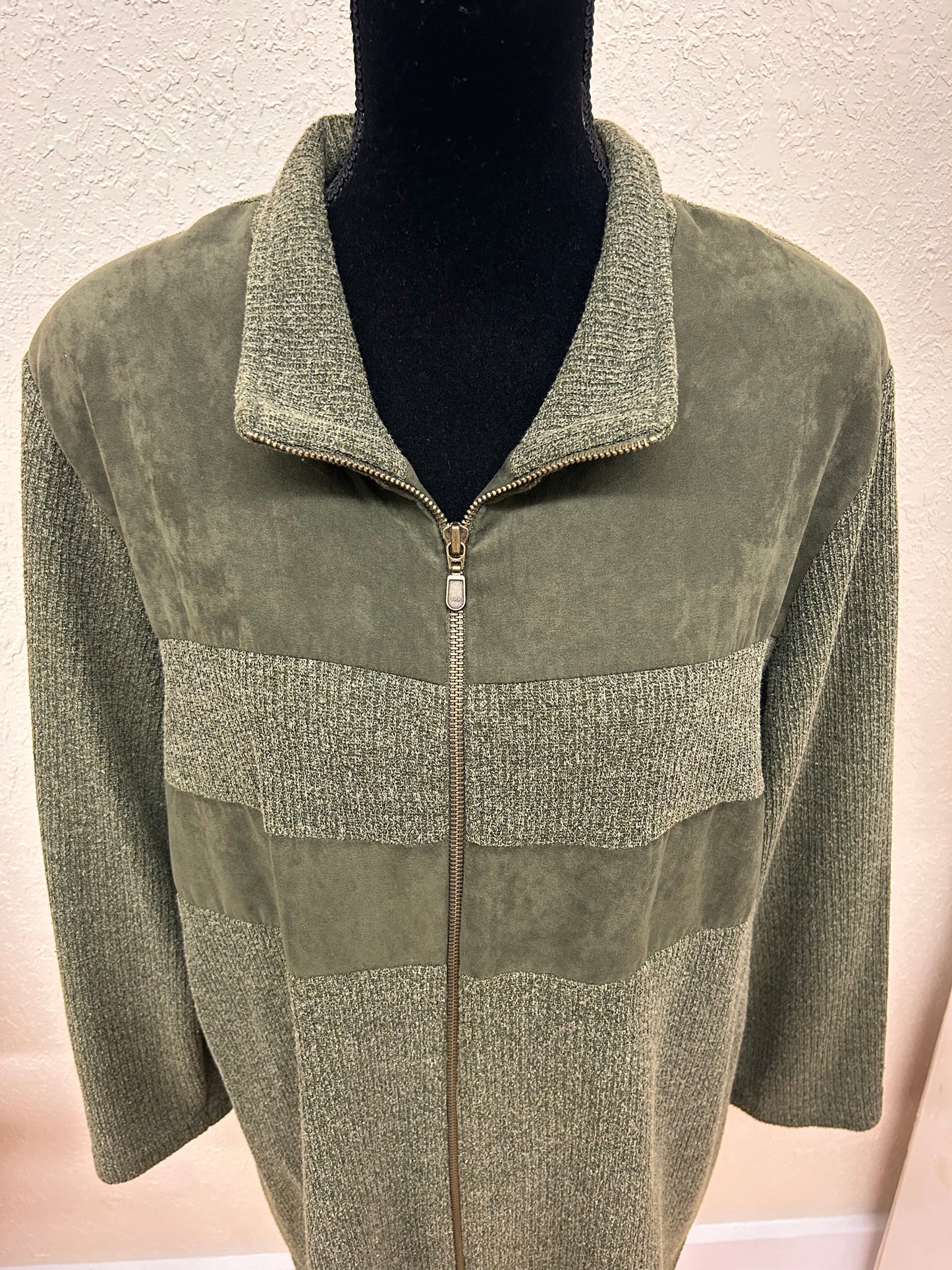 Vintage hiroko 18W green zip up corduroy-like jacket