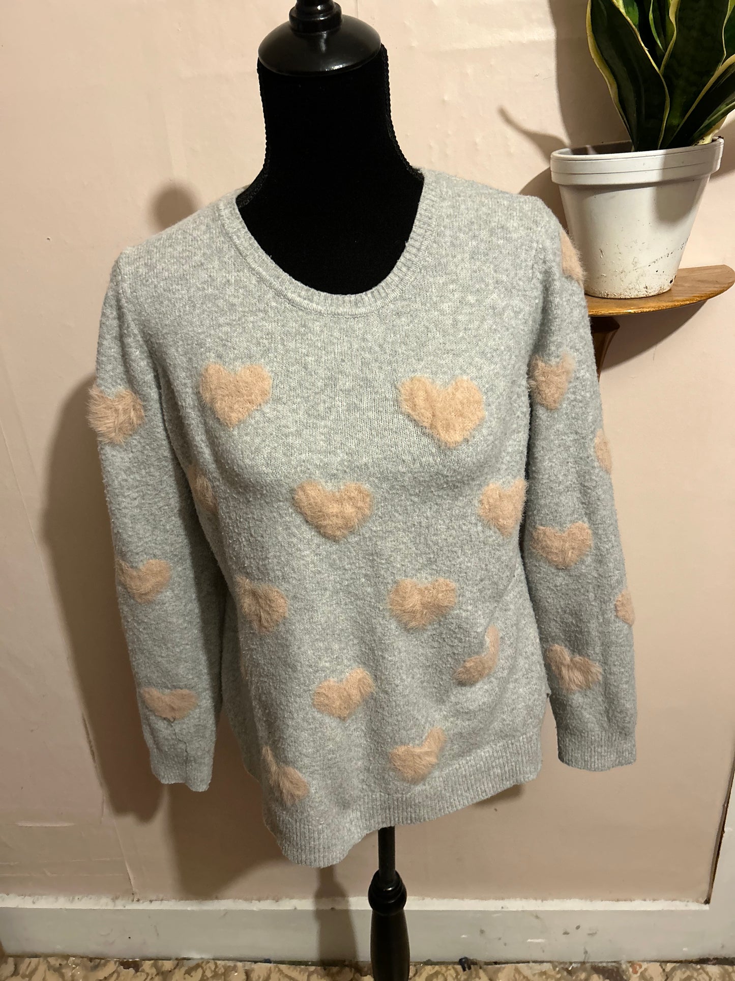 Large grey & pink heart sweater