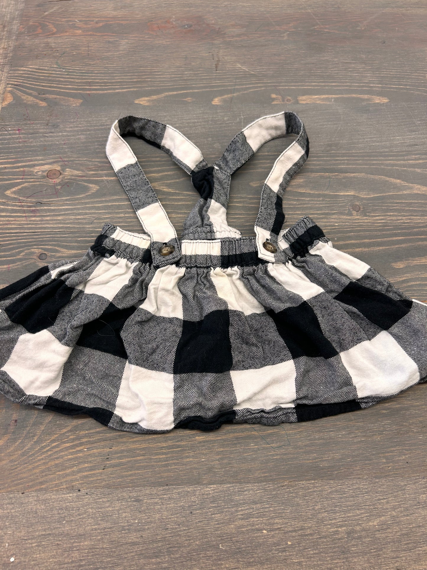 Carters 12m black gingham skirted overalls