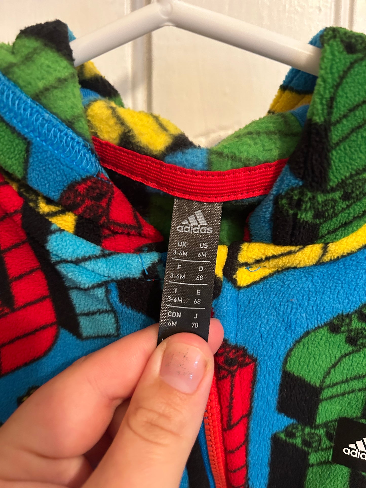 Adidas x Lego 3/6m fleece zip up sweater romper
