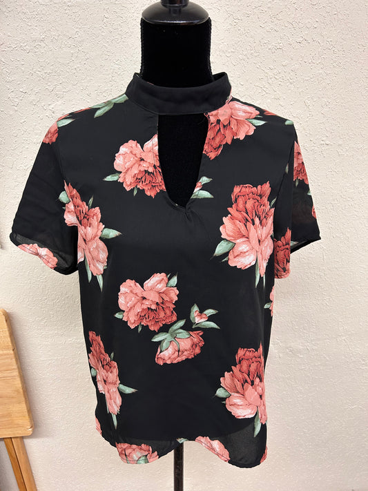 Max & Marcus large black & pink floral sheer blouse