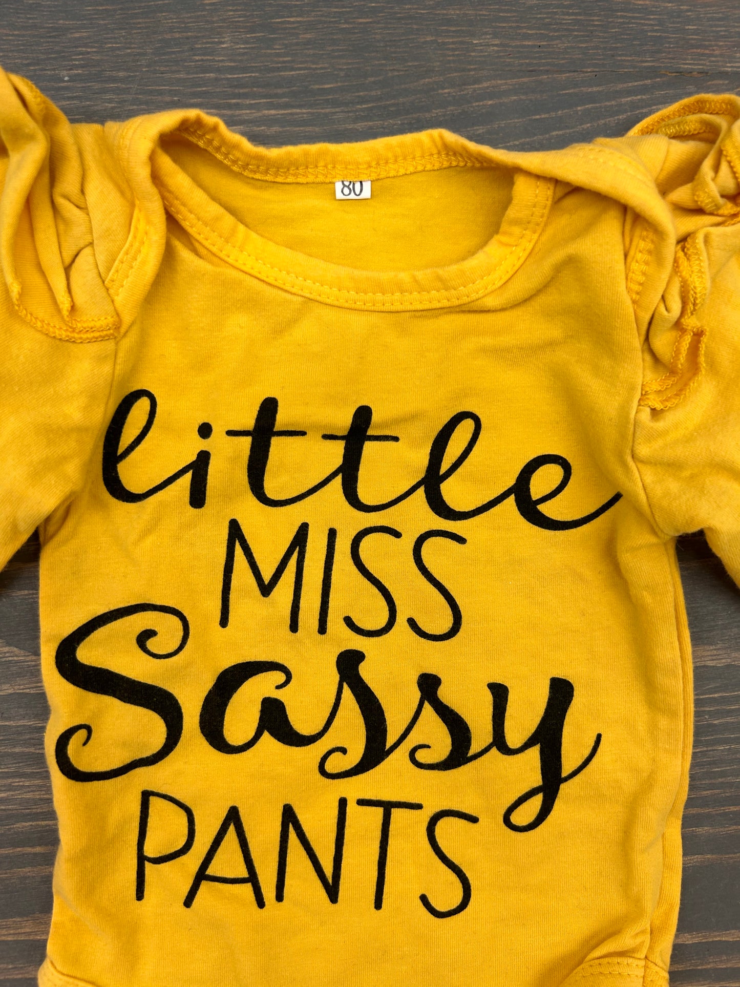 9m yellow sassy pants onesie