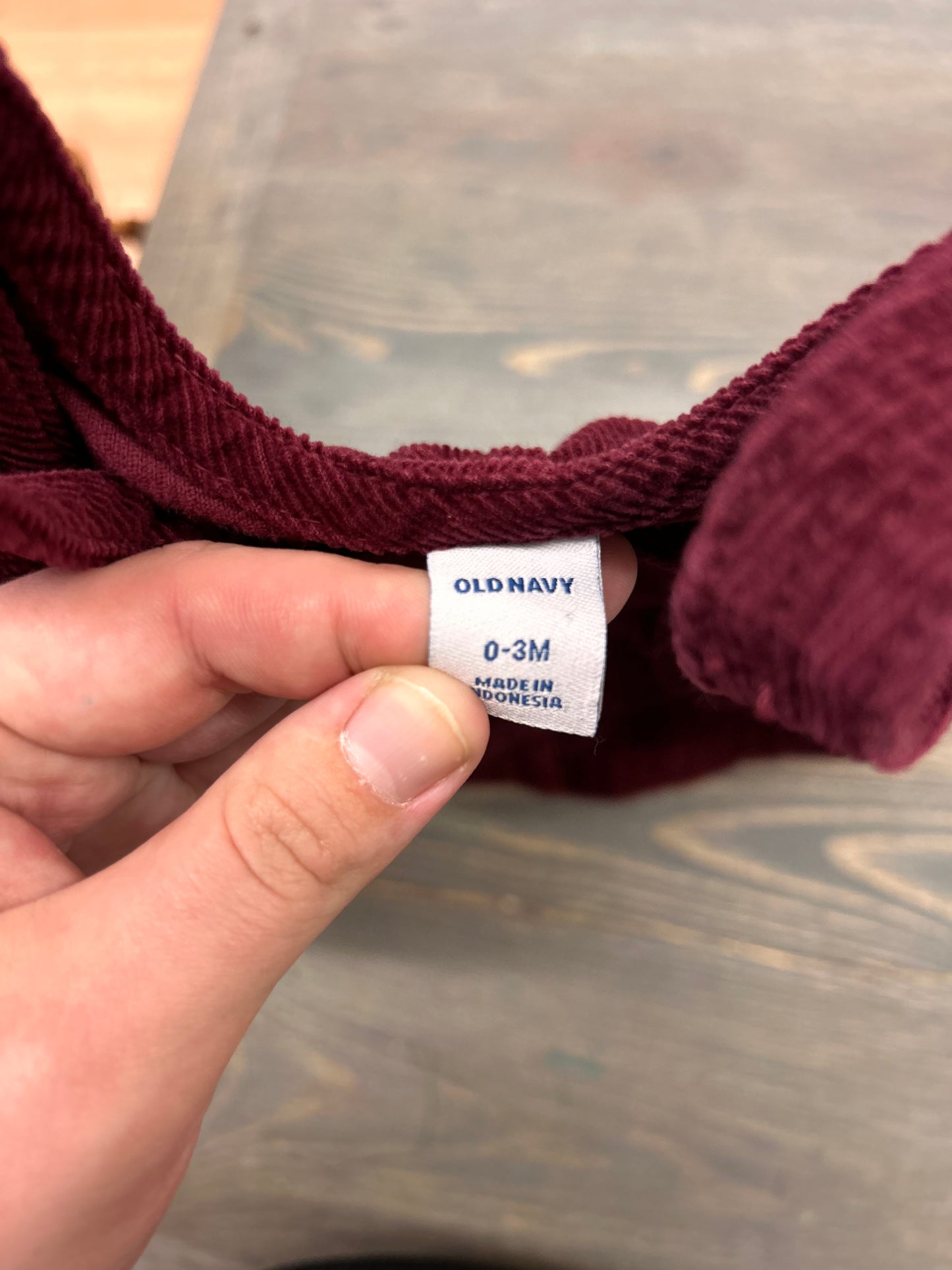 Old navy 0/3m burgundy corduroy overalls