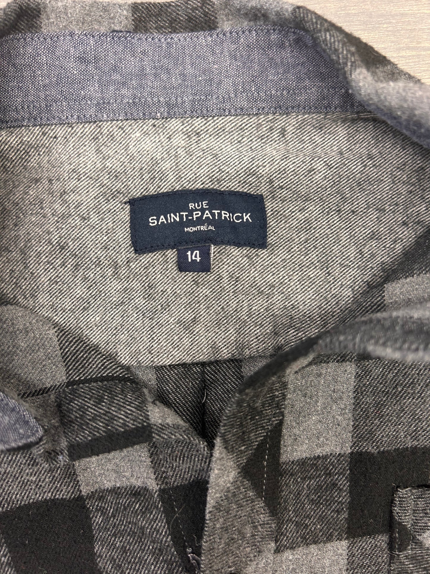 Saint Patrick youth 14 grey gingham flannel