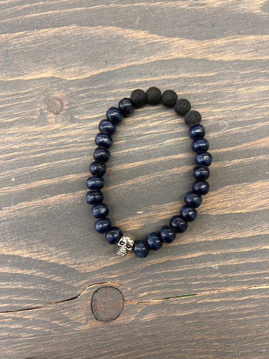 Navy blue skull gemstone bracelet