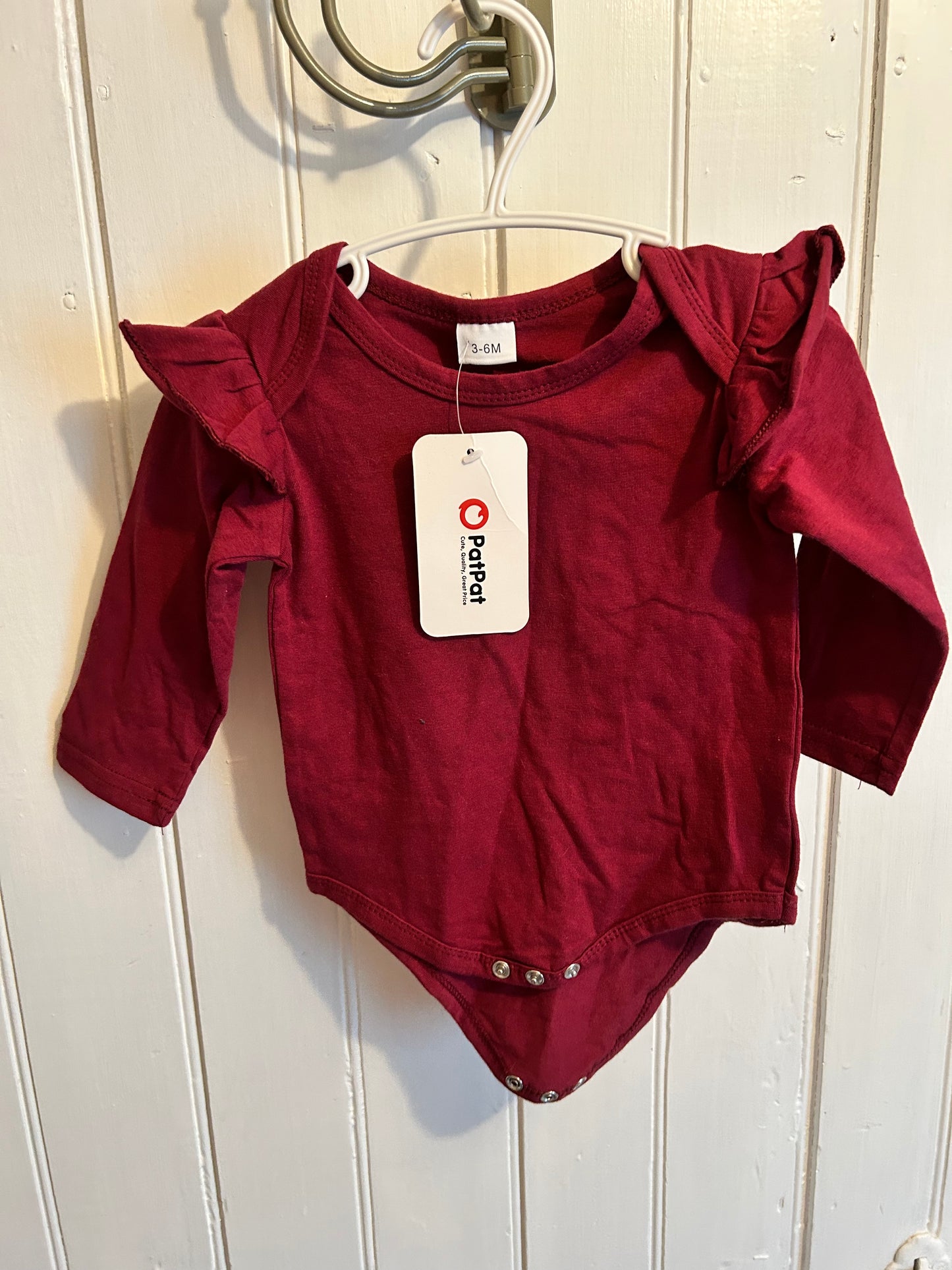 NEW patpat 3/6m burgundy ruffle onesie