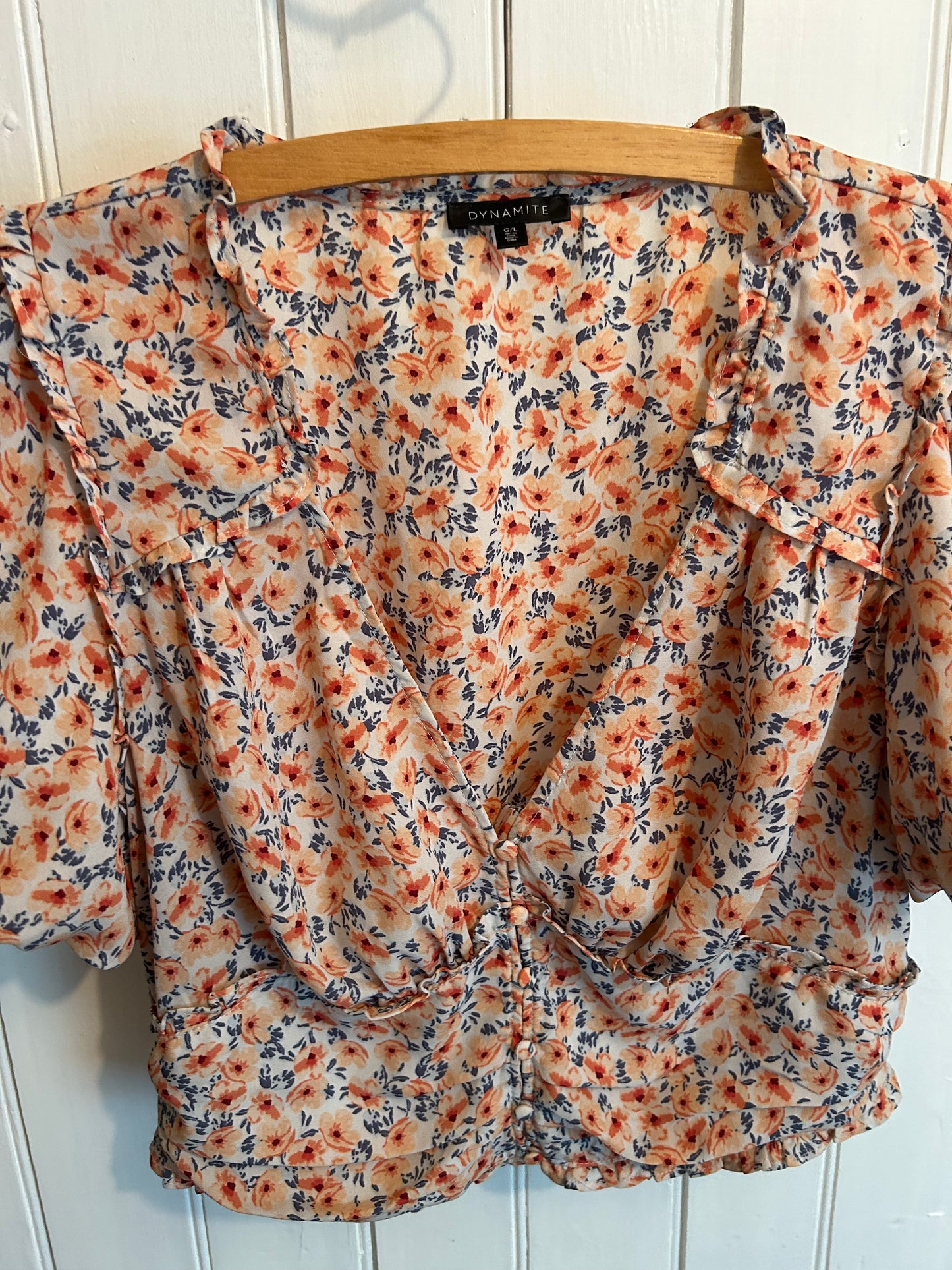 Dynamite large peach floral crop top