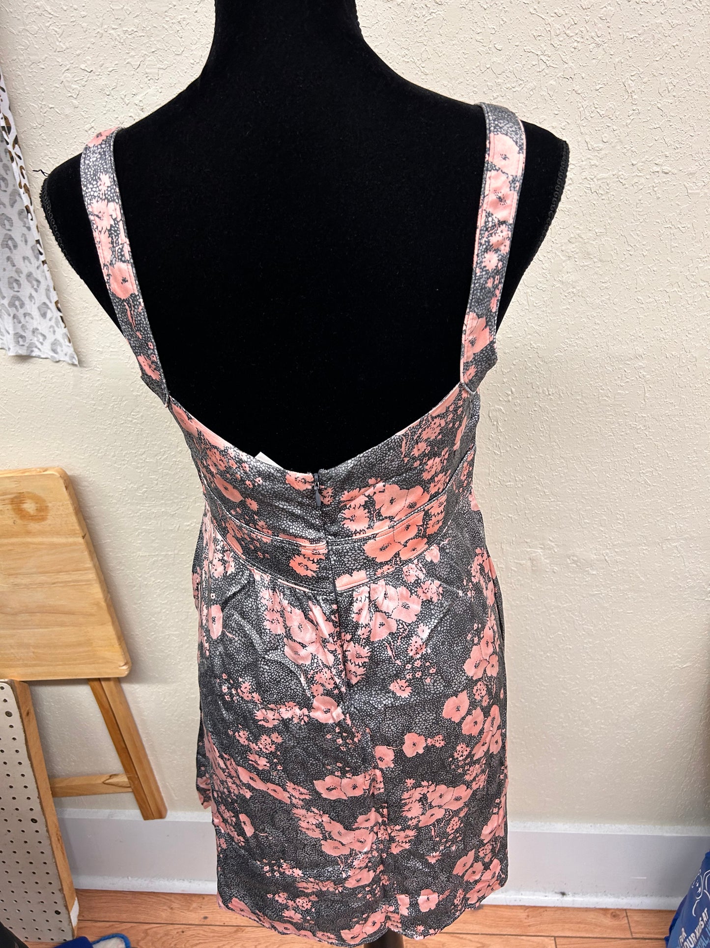 Marciano large pink & grey floral silk mini dress