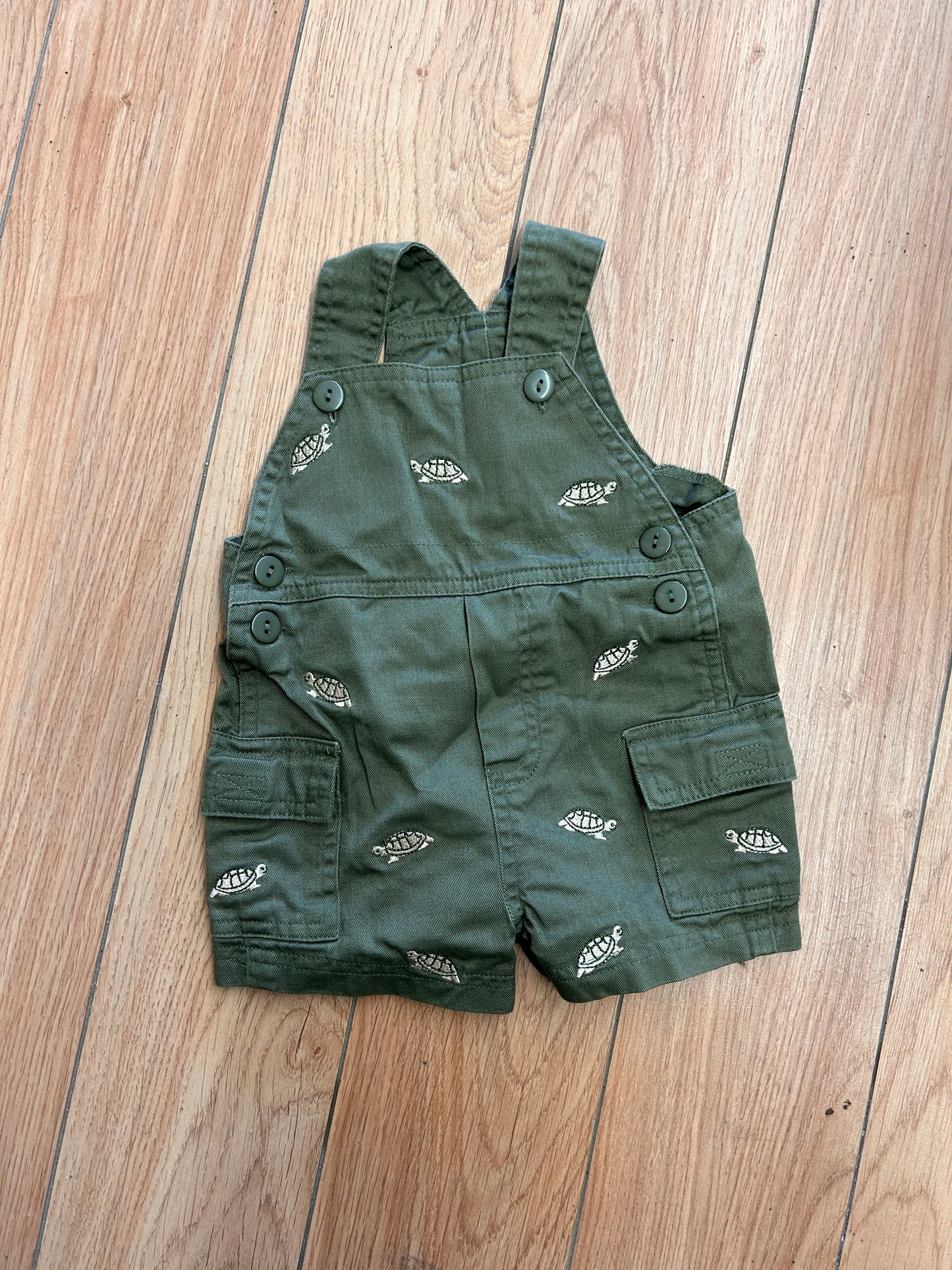 3/6m green turtle overalls